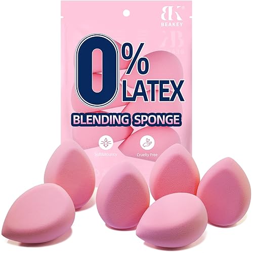 Beakey Flat Duo Makeup Sponge Set - 6 Super Soft Latex-Free Blending Sponges For Flawless Finish, Pink