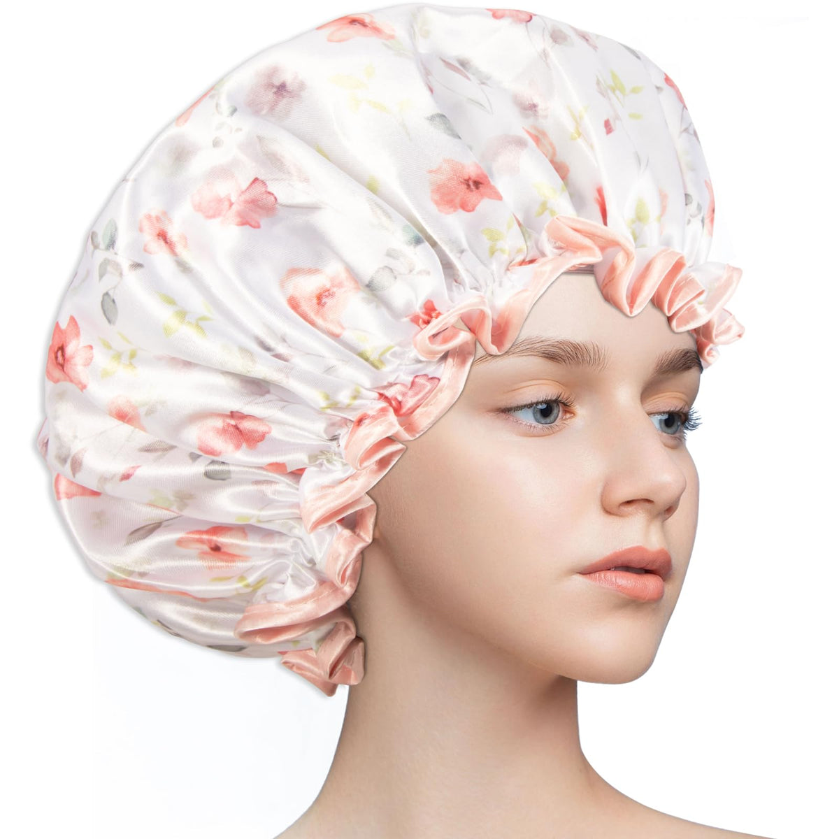 Auban Berry Waterproof Shower Cap For Long Hair, Double Layered & Reusable With Soft Lining