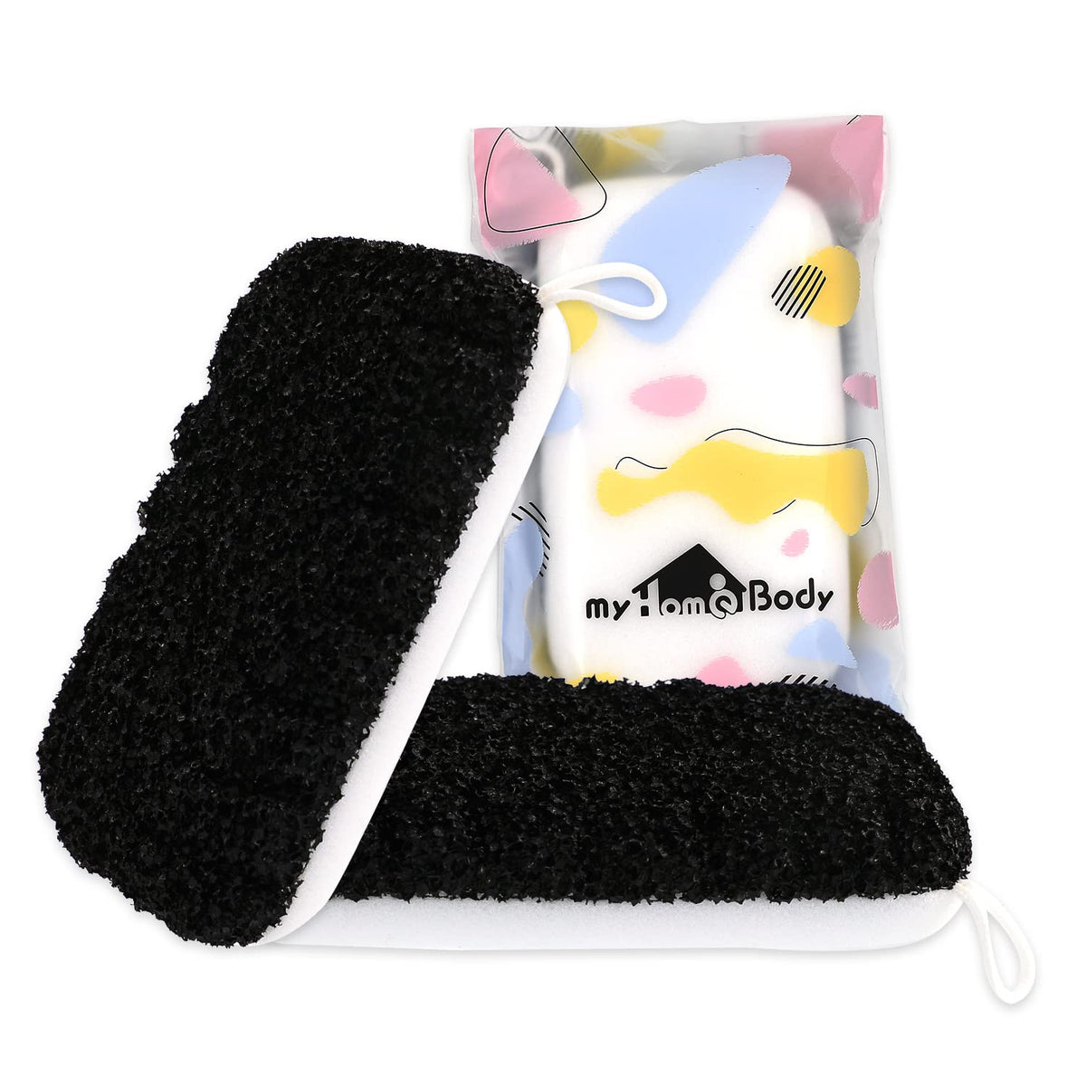 Myhomebody Dual-Texture Exfoliating Shower Sponge 2Pcs - Body Scrubber For Men, Black/White