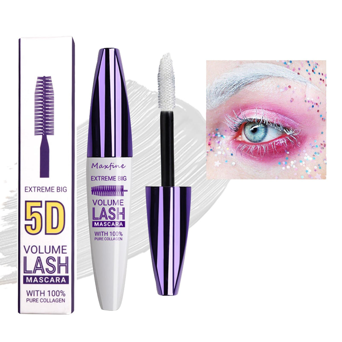 Miescher White Volume Lash Mascara - 5D Silk Fiber, Waterproof, Long Lasting, Smudgeproof