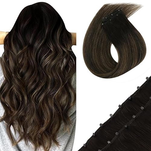 Sunny Hair 14&quot; Micro Bead Weft Extensions, Darkest Brown with Medium Brown, Real Human Hair