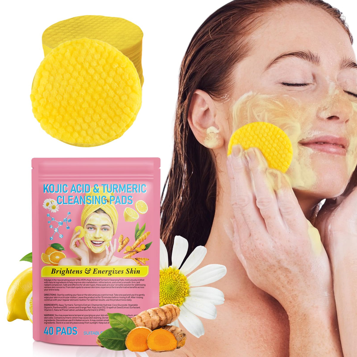 A R B C R N Turmeric Cleansing Pads With Kojic Acid, 40 Count - Balance Skin Oil & Water