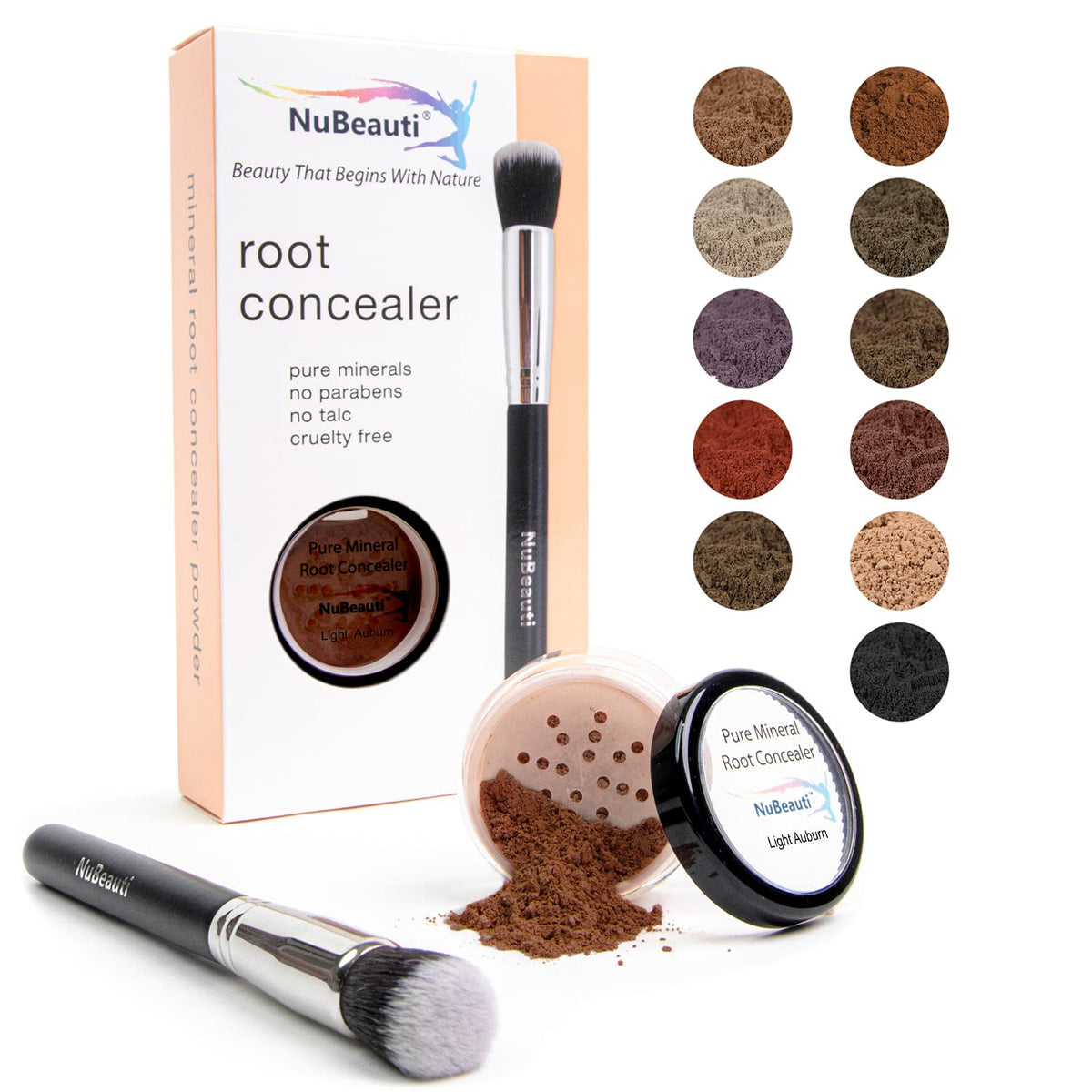 Nubeauti Hair Root Touch Up Powder - Light Auburn, 11 Shades, Fragrance-Free, 2 Piece Set