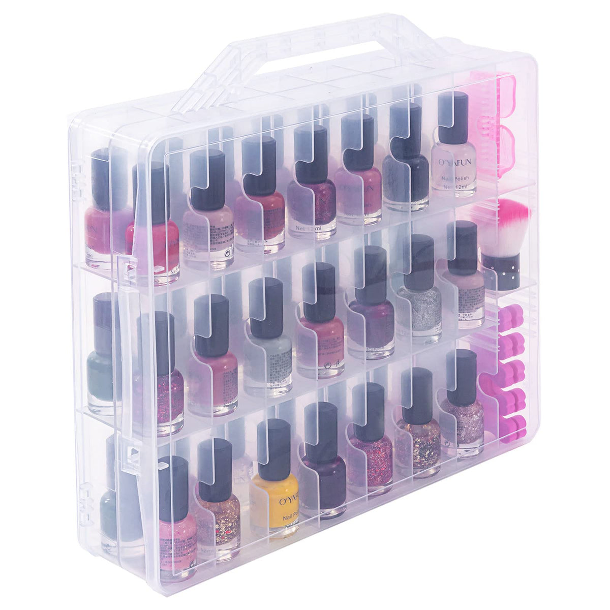 DreamGenius Nail Polish Organizer Case for 48 Bottles, Clear Plastic with Adjustable Dividers