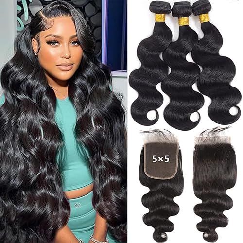 ROYAL IMPRESSION 12A Body Wave 3 Bundles & 5x5 HD Lace Closure - 100% Brazilian Human