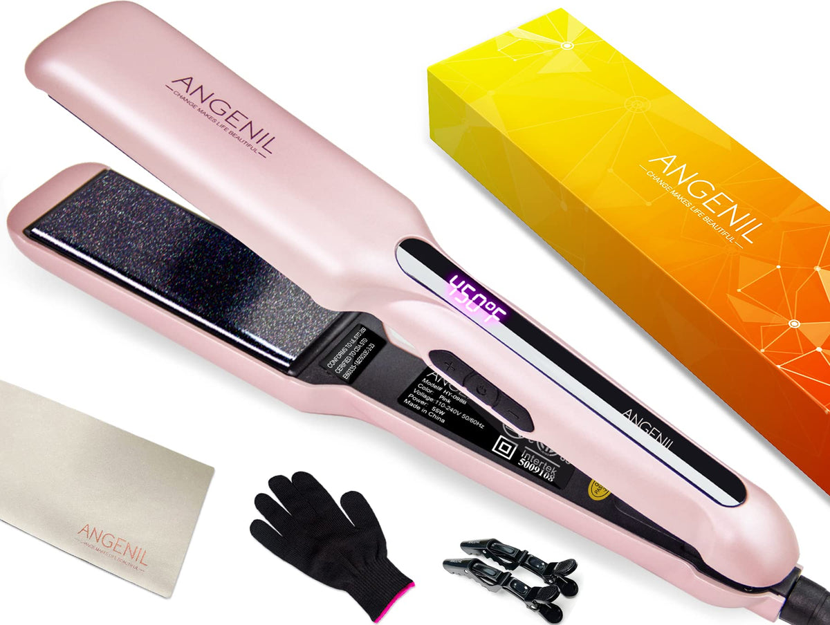 ANGENIL 1.6&quot; Argan Oil Flat Iron & Curling Iron, Dual Voltage, Tourmaline Ceramic, All Hair