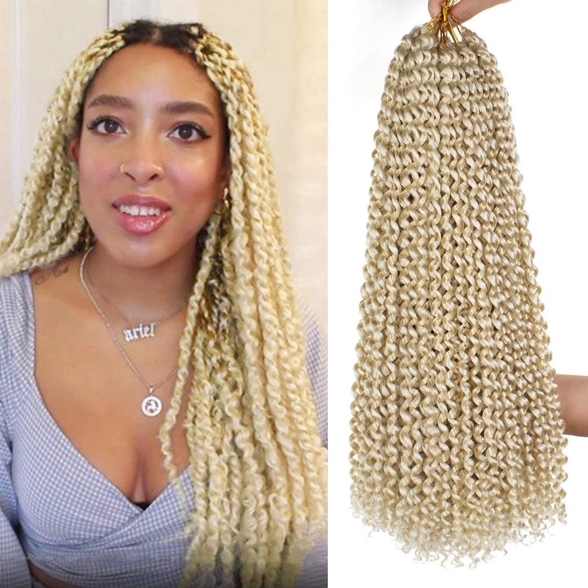 Leeven 18&quot; Blonde Water Wave Crochet Braids Hair for Butterfly Locs & Passion Twists - 6 pcs