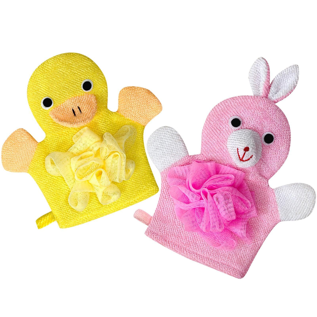 Cohexa Kids Bath Gloves Loofah - 2 Pack Animal Body Wash Scrubber For Easy Lathering