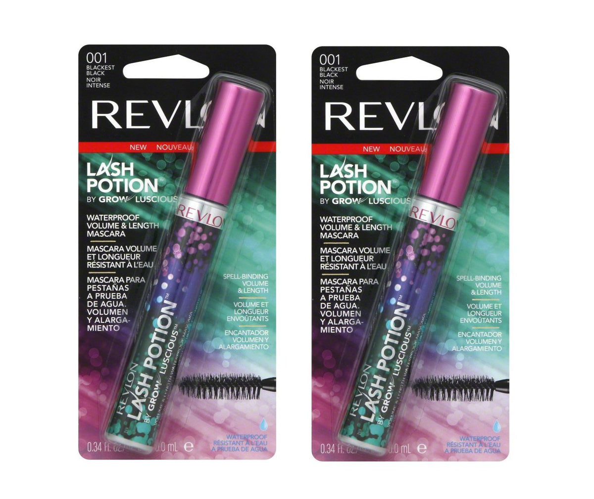 Revlon Grow Luscious Waterproof Mascara, Blackest Black - Pack Of 2