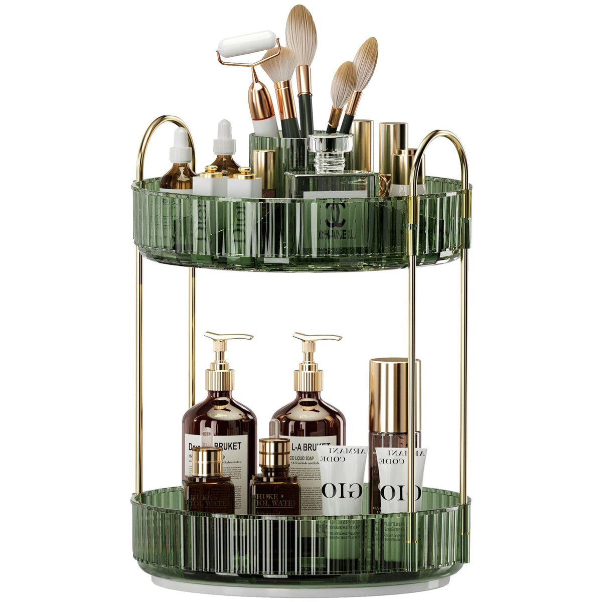 Oifecsie 360° Rotating Makeup Organizer - Large Capacity 2 Tier Cosmetic Storage In Gem Green