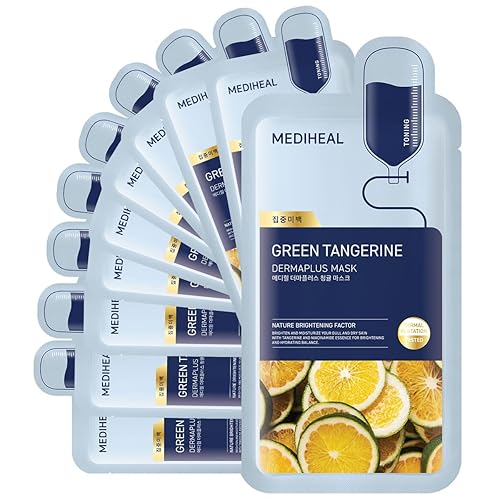 Mediheal Dermaplus Green Tangerine Mask 10 Count - Vegan Skin Toning Sheet Mask With Panthenol