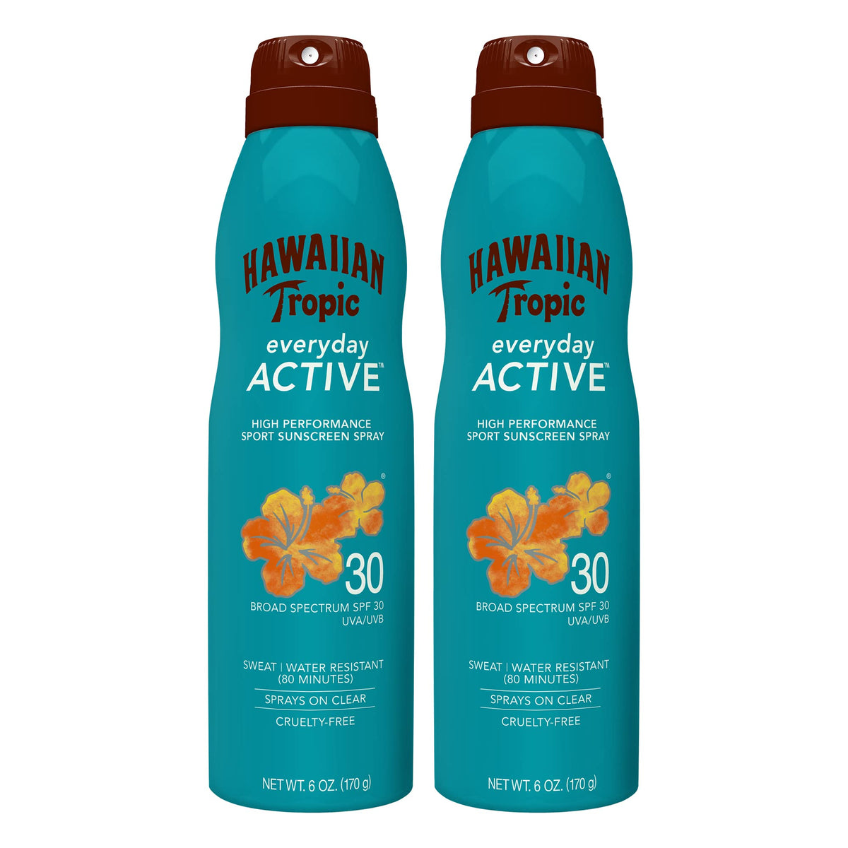 Hawaiian Tropic Spf 30 Clear Spray Sunscreen, 6Oz Twin Pack - Oxybenzone Free, Sun Protection