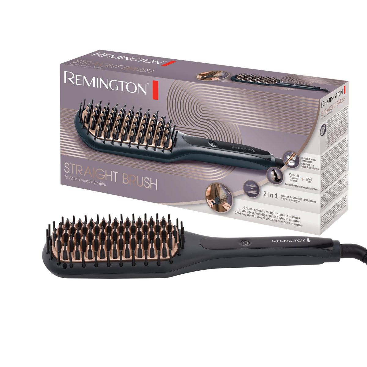 Remington Cb7400 Straight Brush - Ceramic Coated Bristles, Anti-Static, Black