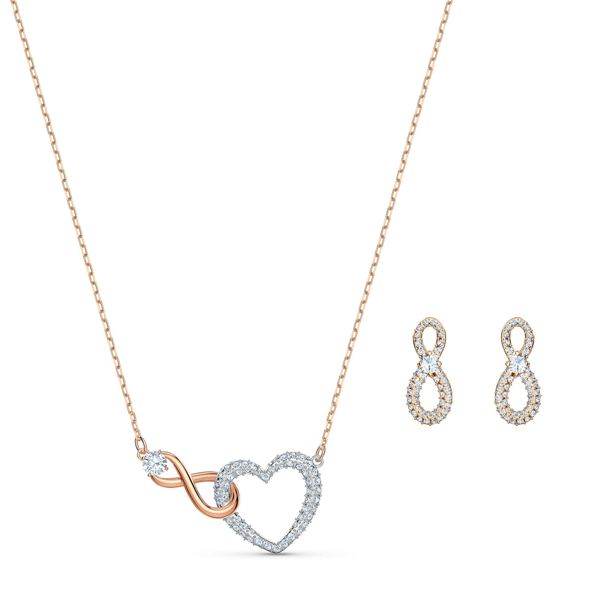 Swarovski Infinity Necklace & Earrings Set, Clear Crystal Pavé, Mixed Metal, Heart Design