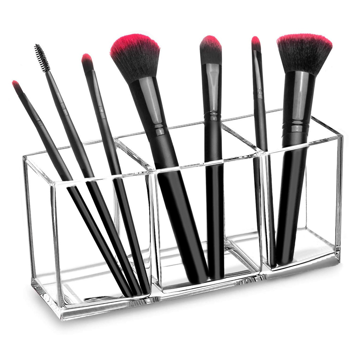 HBlife Clear Acrylic Makeup Brush Holder Organizer with 3 Slots for Vanity Storage