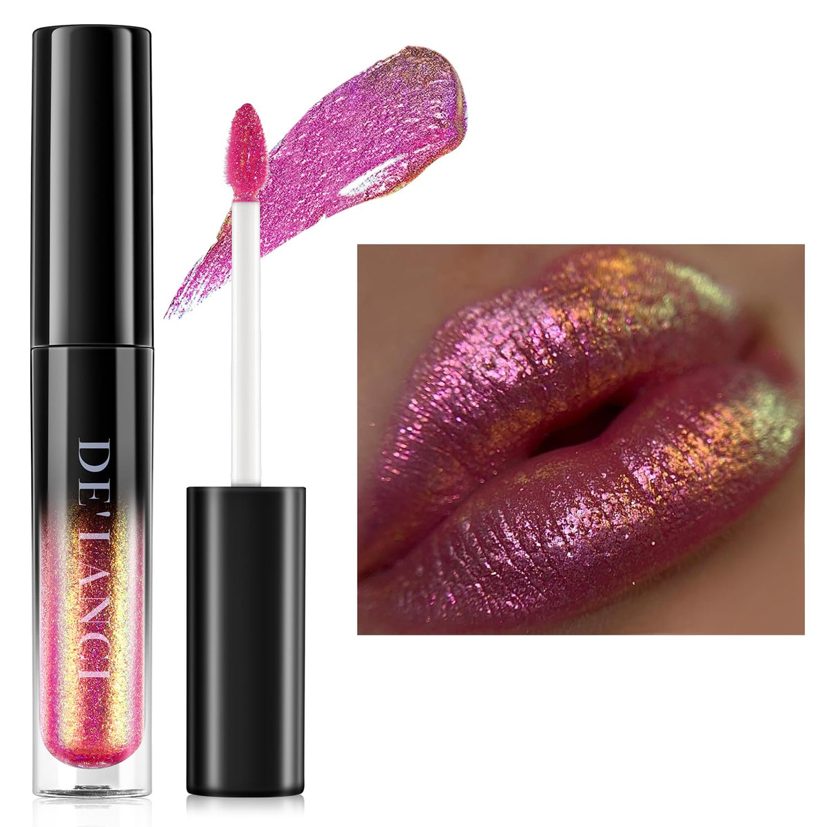 Oygcee Chameleon Liquid Lipstick, Pink Green Shimmer Gloss, Waterproof, Long Lasting, 0.2 Fl Oz