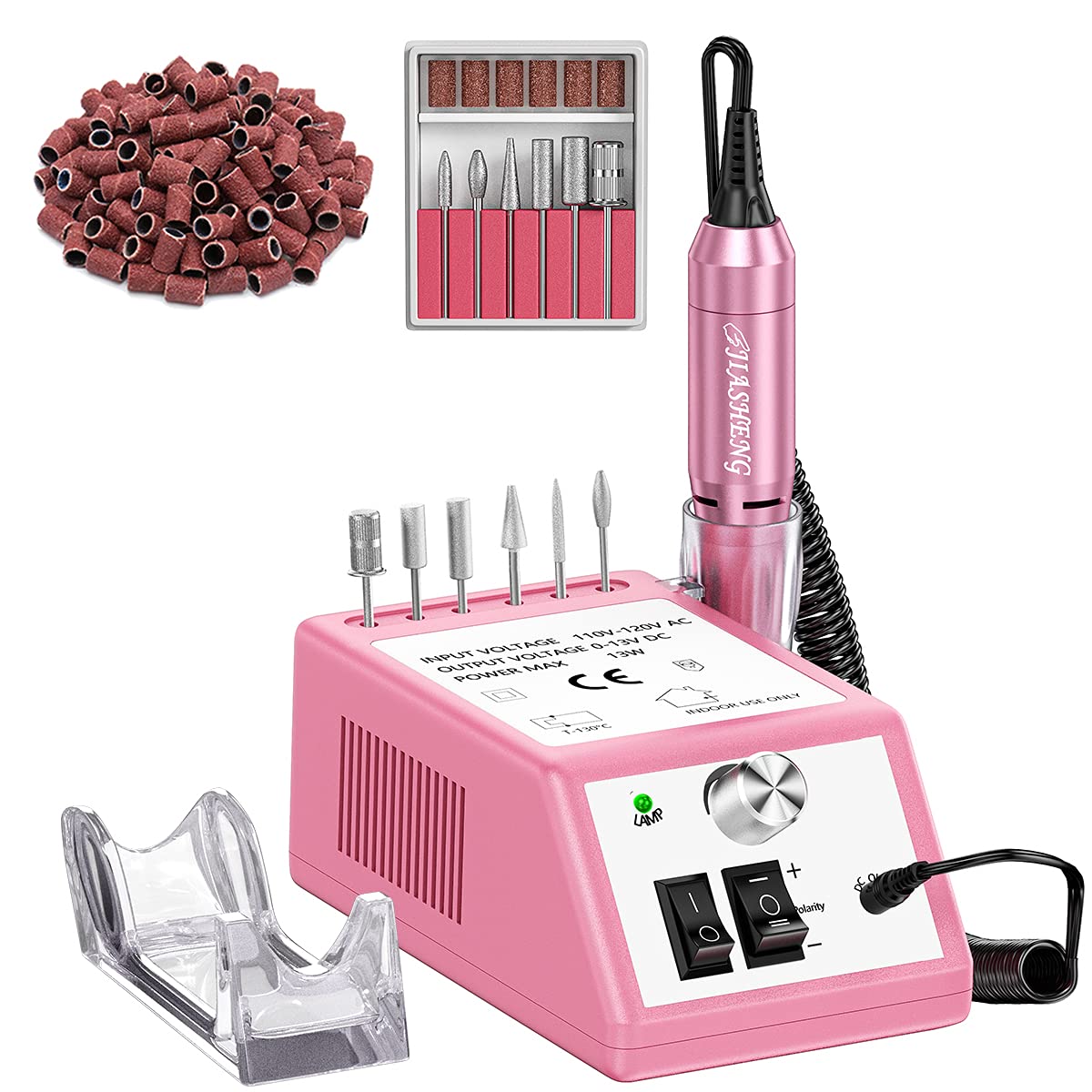 JIASHENG 20000RPM Electric Nail Drill Kit - Pink Professional Nail File for Acrylic & Gel Nails