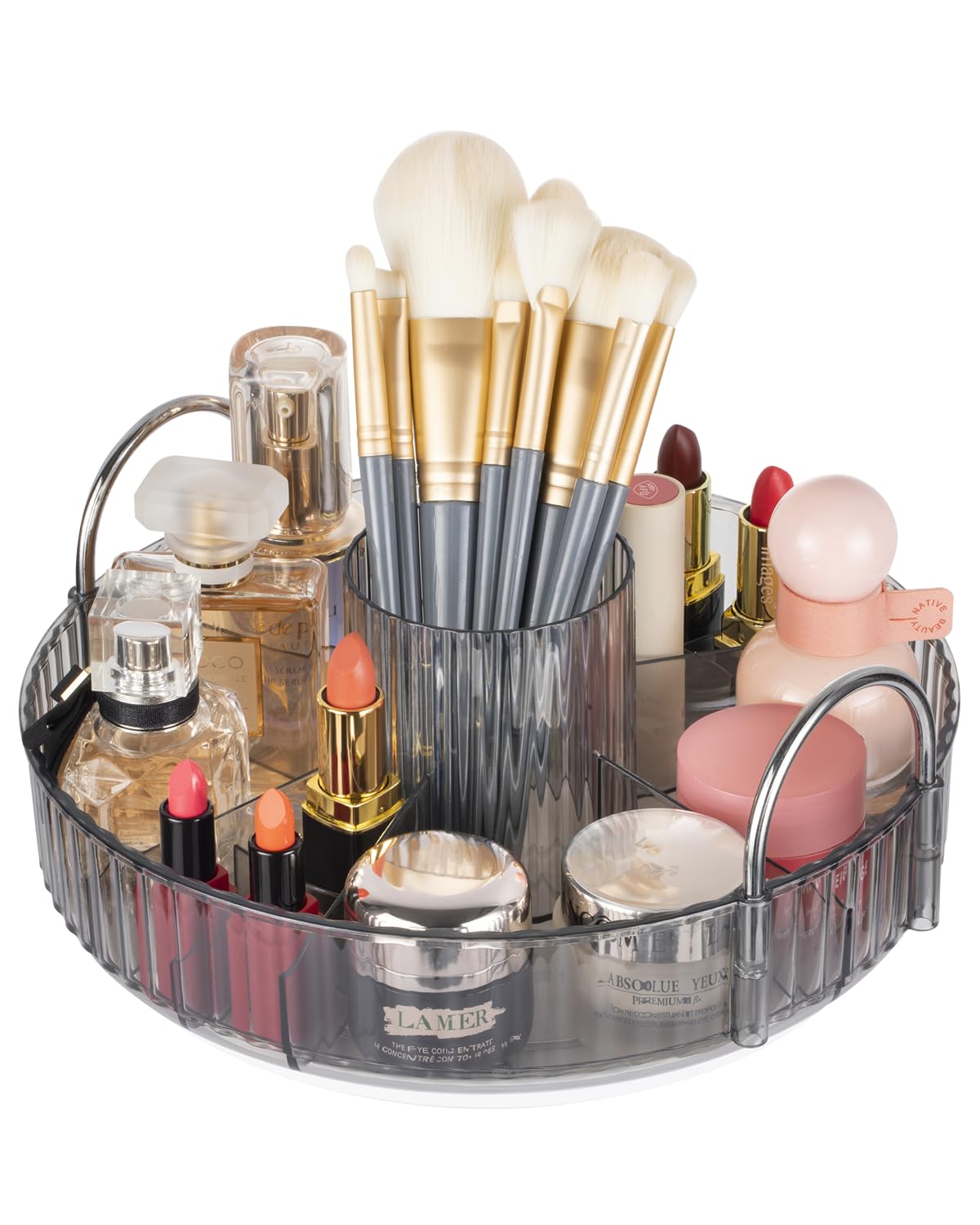 Argox Smoke Grey 360° Rotary Makeup Organizer - 1-Tier Skincare & Bathroom Storage Solution