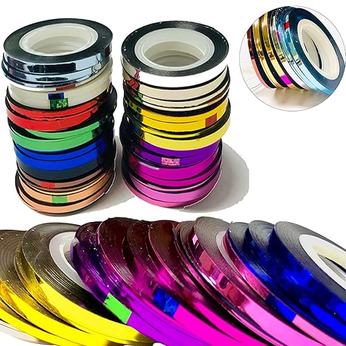 Vonrui 36 Pcs Nail Art Striping Tape - Metal Self-Adhesive Gold & Silver Nail Design Rolls