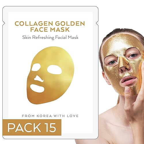 Wonder Family Korean Collagen Face Mask 15 Pack - 24K Gold Hydrating Skin Care Masks