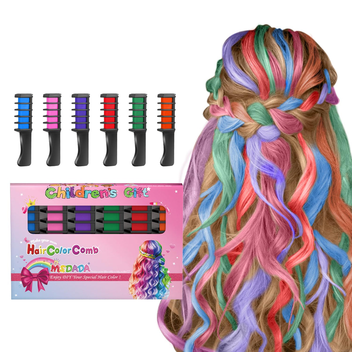 New Hair Chalk Comb Temporary Hair Color Dye for Girls Kids, Washable Hair Chalk for Girls Age 4 5 6 7 8 9 10-12 Birthday Christ
