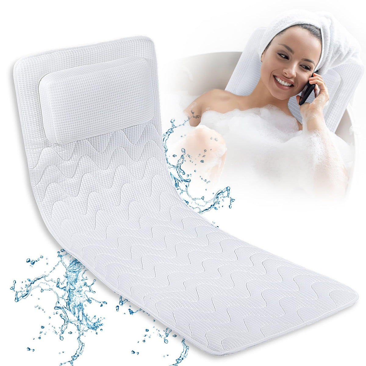 Yigo Master Full Body Bath Pillow - Neck & Back Support, White Mesh Bathtub Accessory