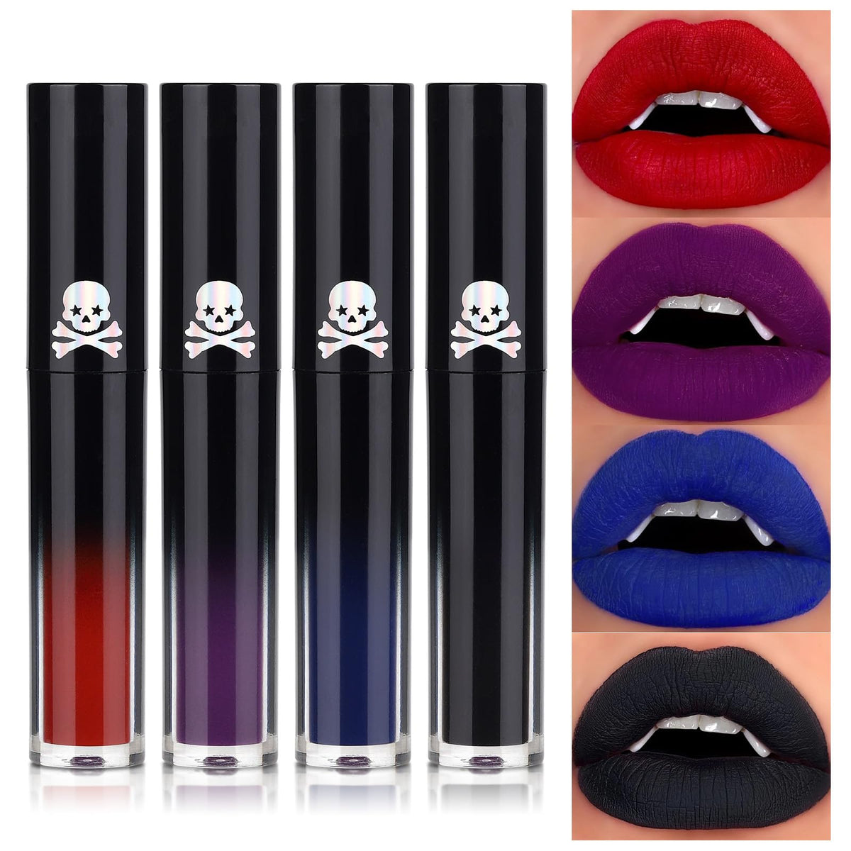 Qibest 4Pcs Matte Liquid Lipstick Set - High Pigmented Waterproof Lip Gloss For Halloween Cosplay