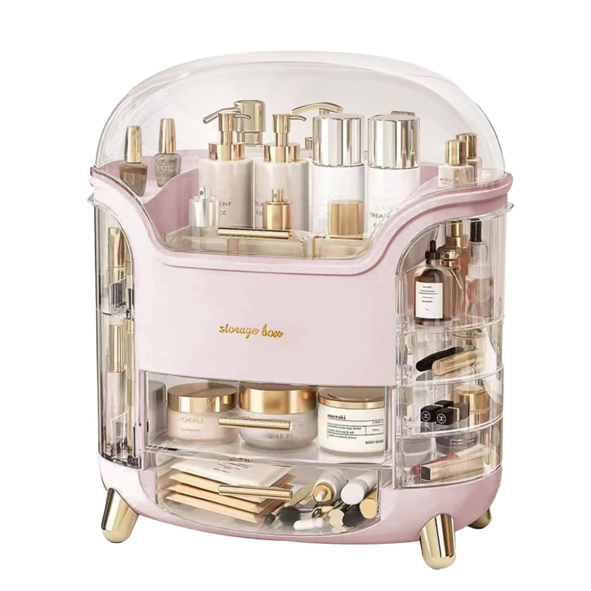 Omeily Pink Large Makeup Organizer - Clear Vanity Case For Skincare & Cosmetics Storage