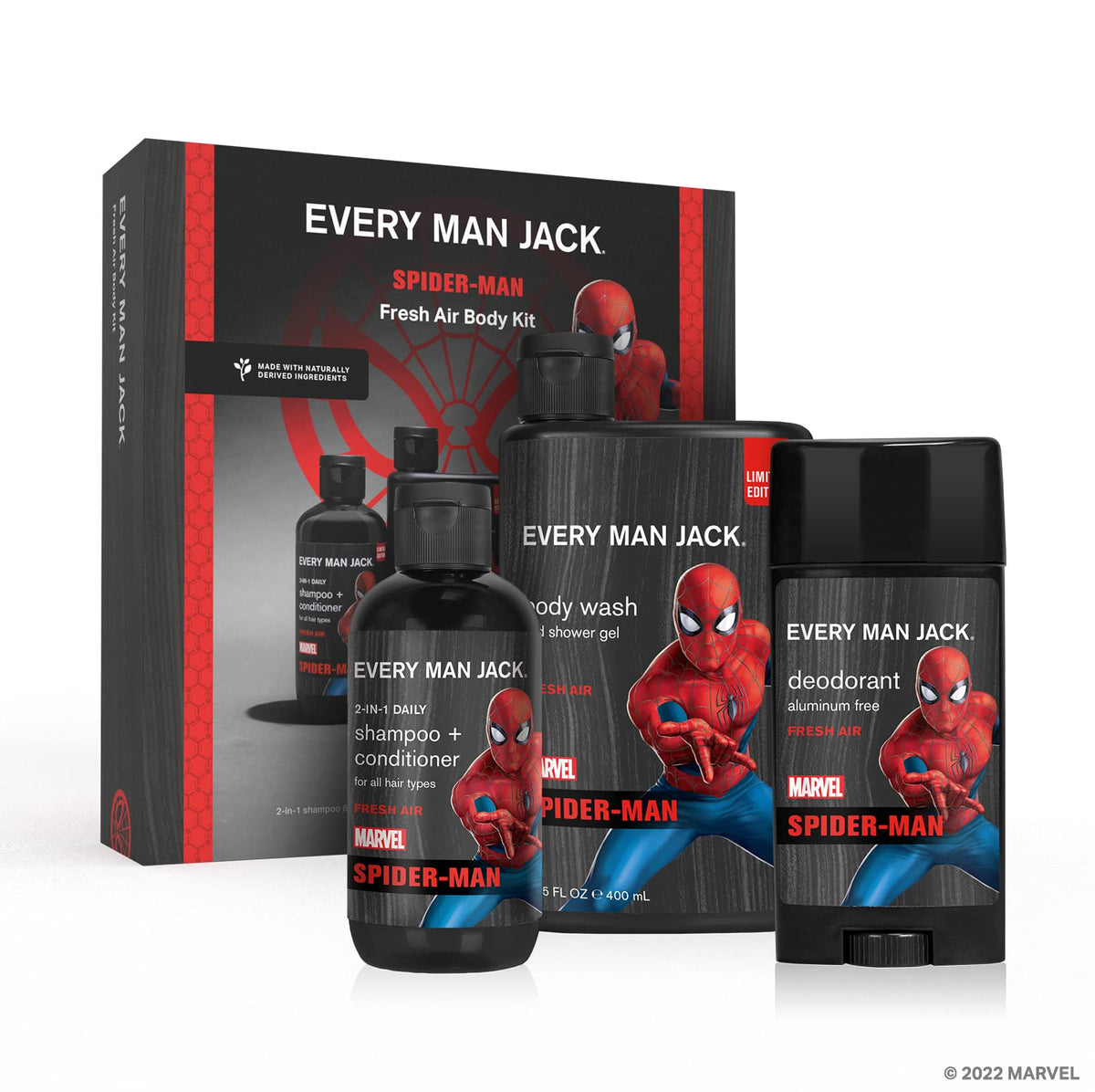 Every Man Jack Spider-Man Body Set - Body Wash, Shampoo & Deodorant Gift Set