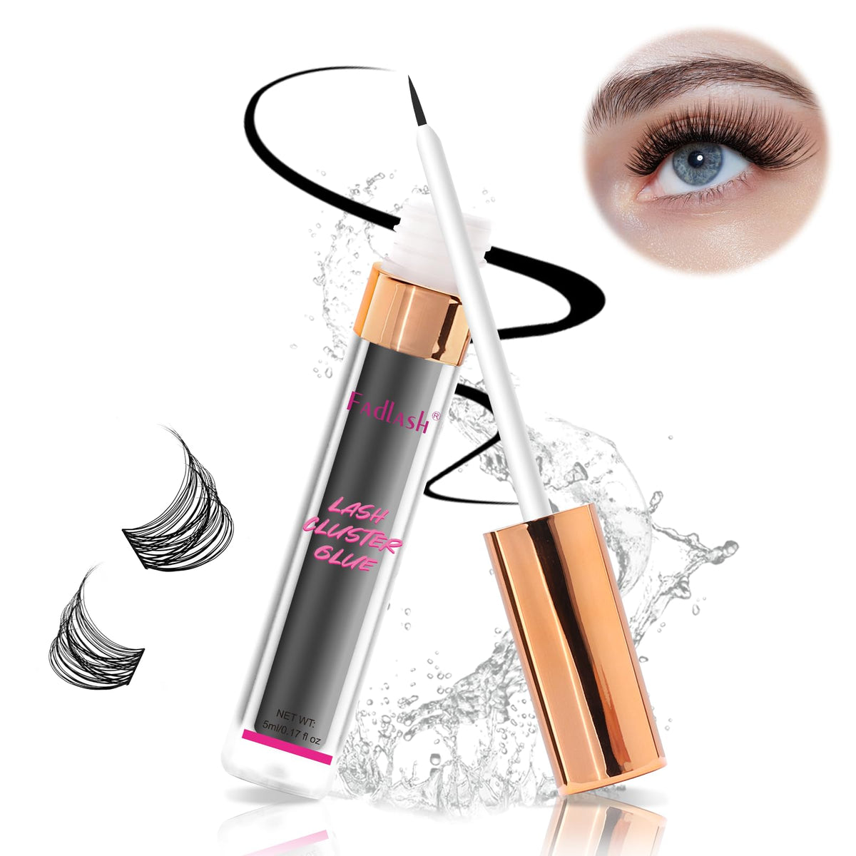 Fadlash Waterproof Lash Cluster Glue - Strong Hold Eyelash Adhesive For Extensions (5Ml, Clear)