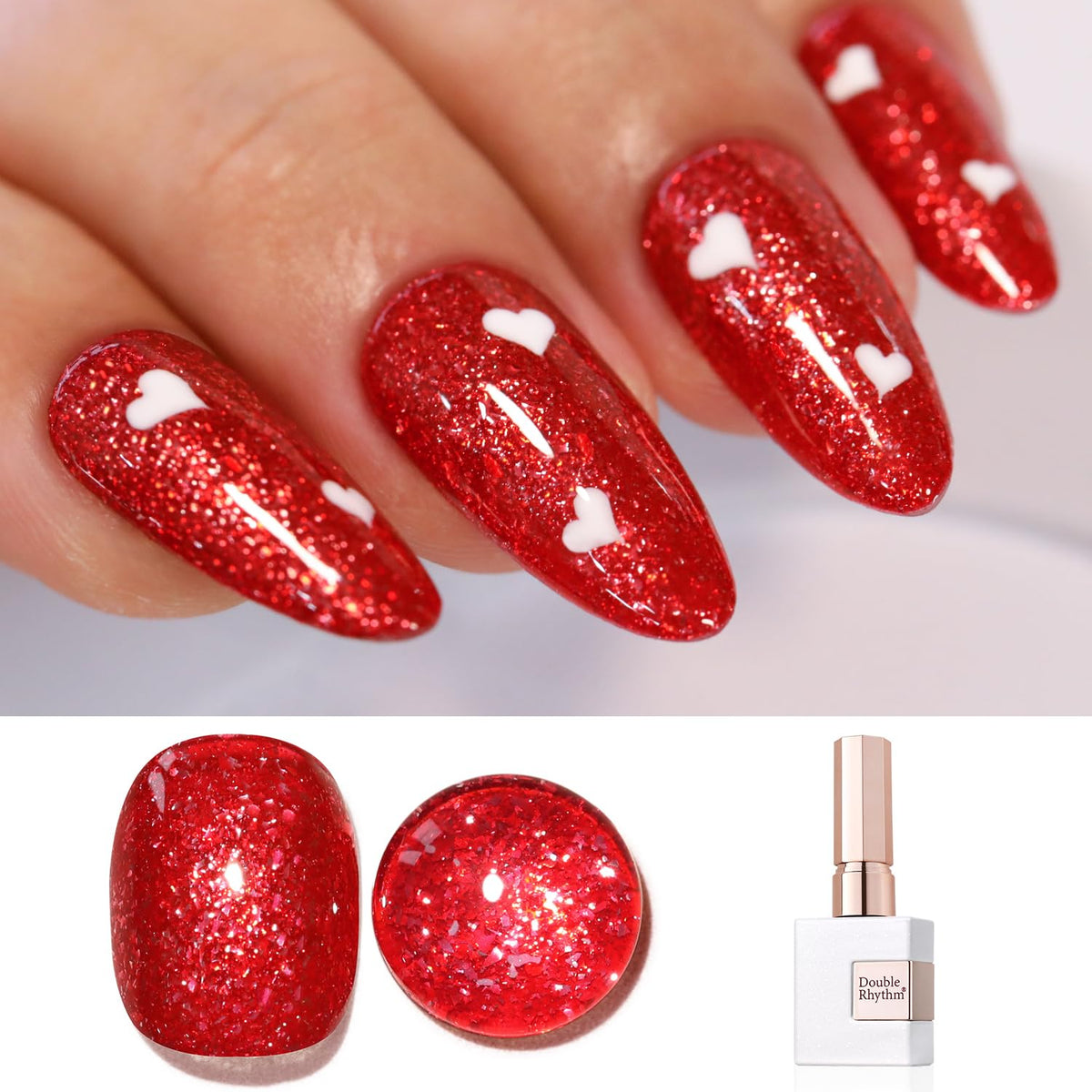 Double Rhythm 15Ml Red Glitter Gel Polish - Holographic Magnetic Nail Art For Diy & Salon