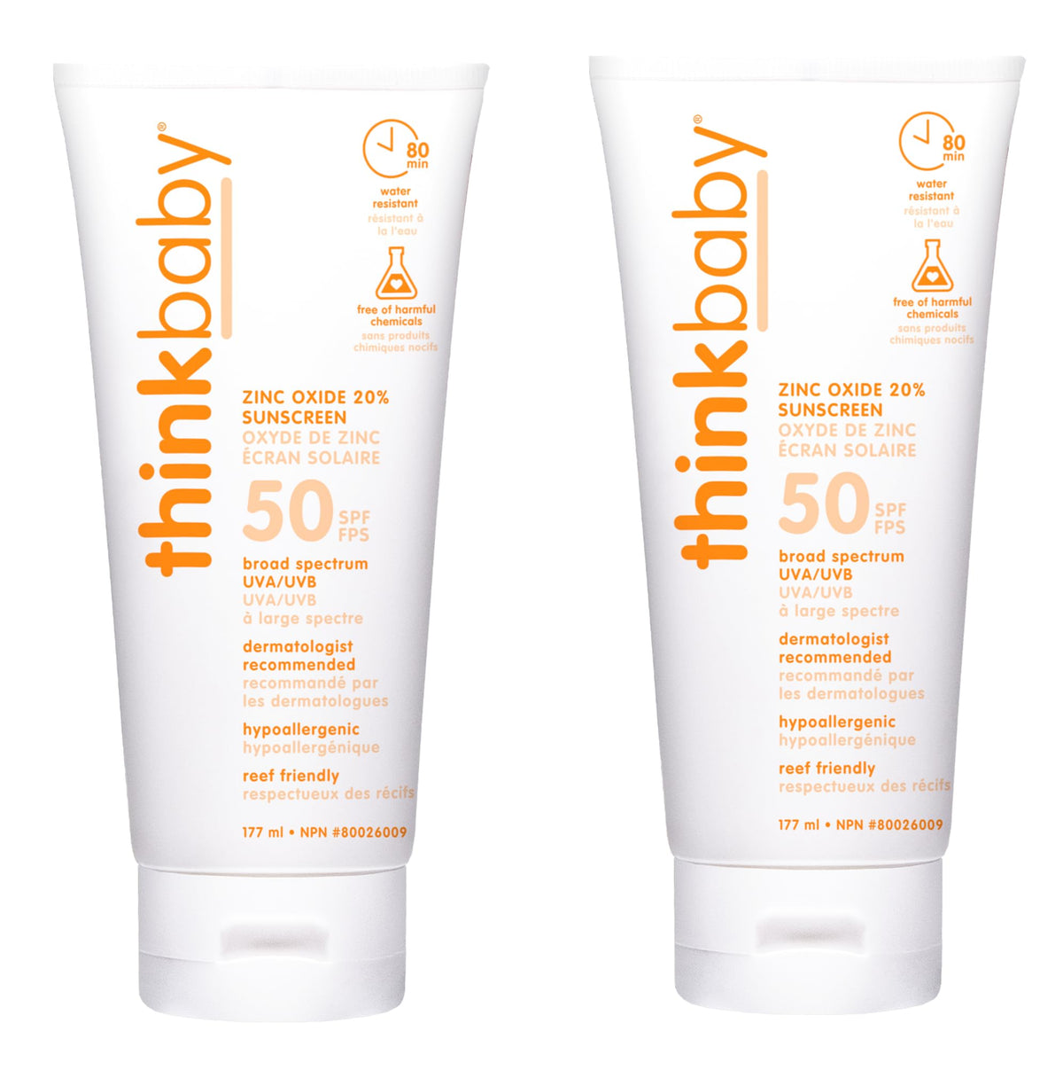 Thinkbaby Safe Sunscreen Spf 50+ Family Size 6Oz (2-Pack) - Broad Spectrum Uv Protection