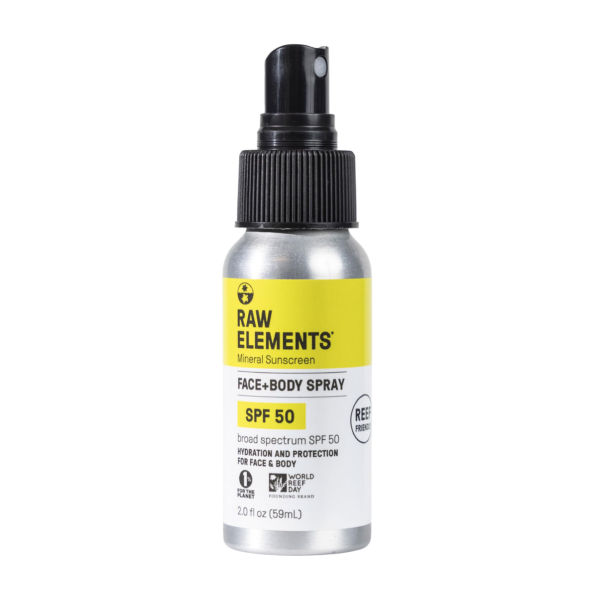 Raw Elements Spf 50 Face + Body Spray - All-Natural, Reef Safe, Water Resistant, Travel Size 2Oz