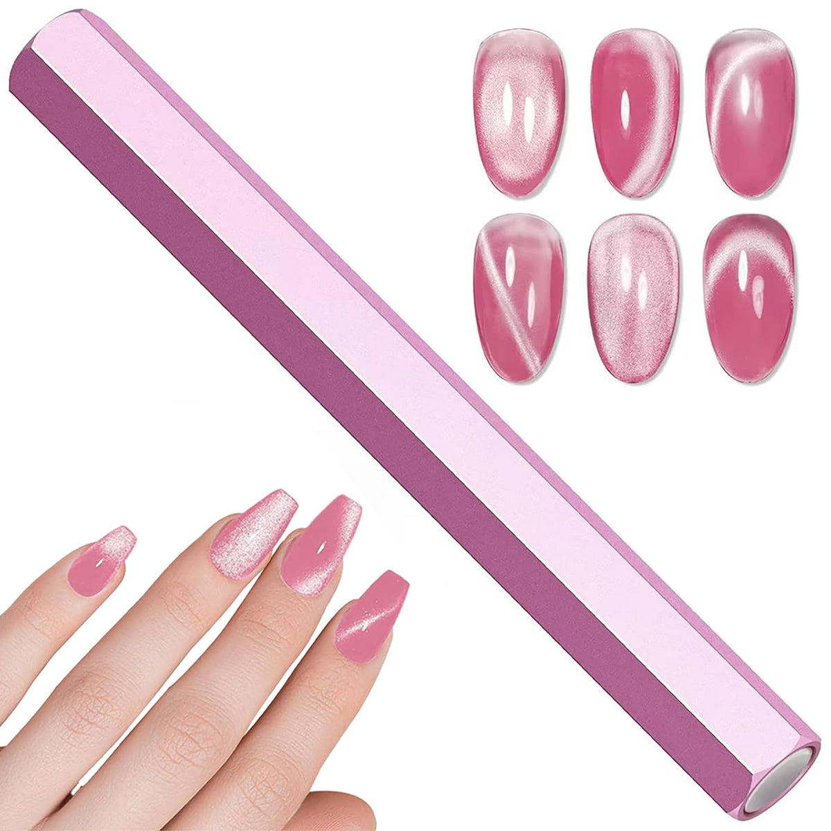 Silpecwee Cat Eye Nail Magnet Pen - Double-Head 3D Magnetic Gel Polish Tool For Diy & Salon - Pink