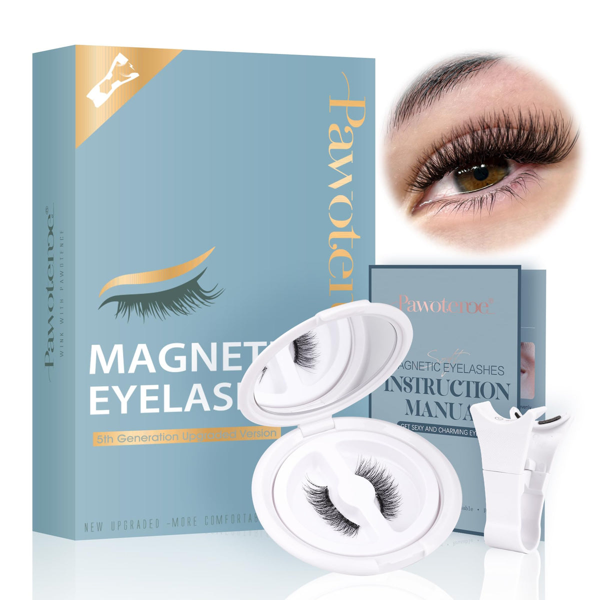 Pawotence Magnetic Eyelashes Kit - Soft Magnets, No Glue, Reusable, Easy To Wear, Black