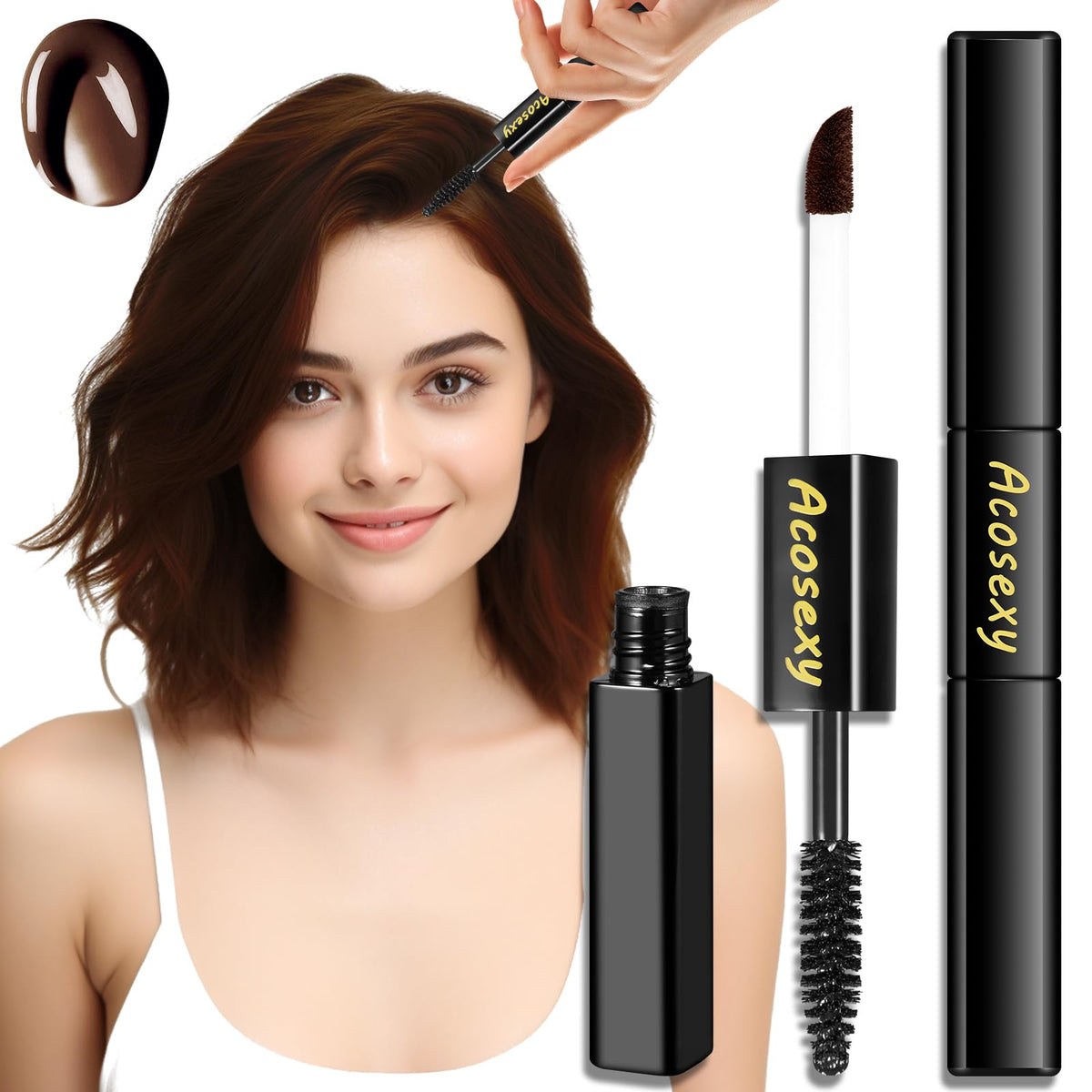 Acosexy Dark Brown Root Touch Up Brush-In Wand, Water-Resistant Gray Concealer For Hair & Beard