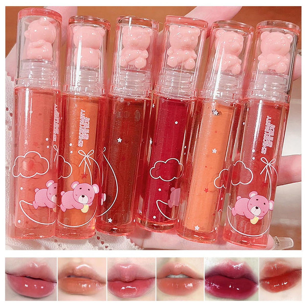 Yasovigi 6Pcs Red Jelly Lip Gloss - Waterproof, Long Lasting Lip Tint & Cheek Cosmetics