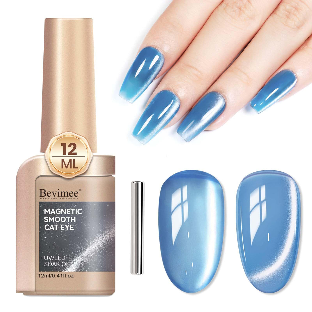 Bevimee Blue Glitter Magnetic Cat Eye Gel Nail Polish 12Ml - Velvet Ceramic Effect