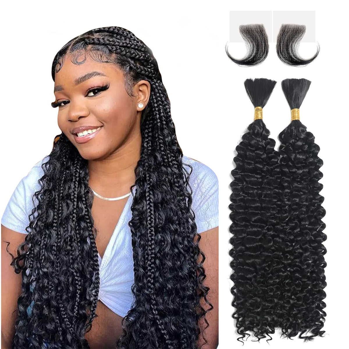 Langer 18&quot; Deep Wave Human Braiding Hair 100G - 2 Bundles Brazilian Virgin Curly Extensions