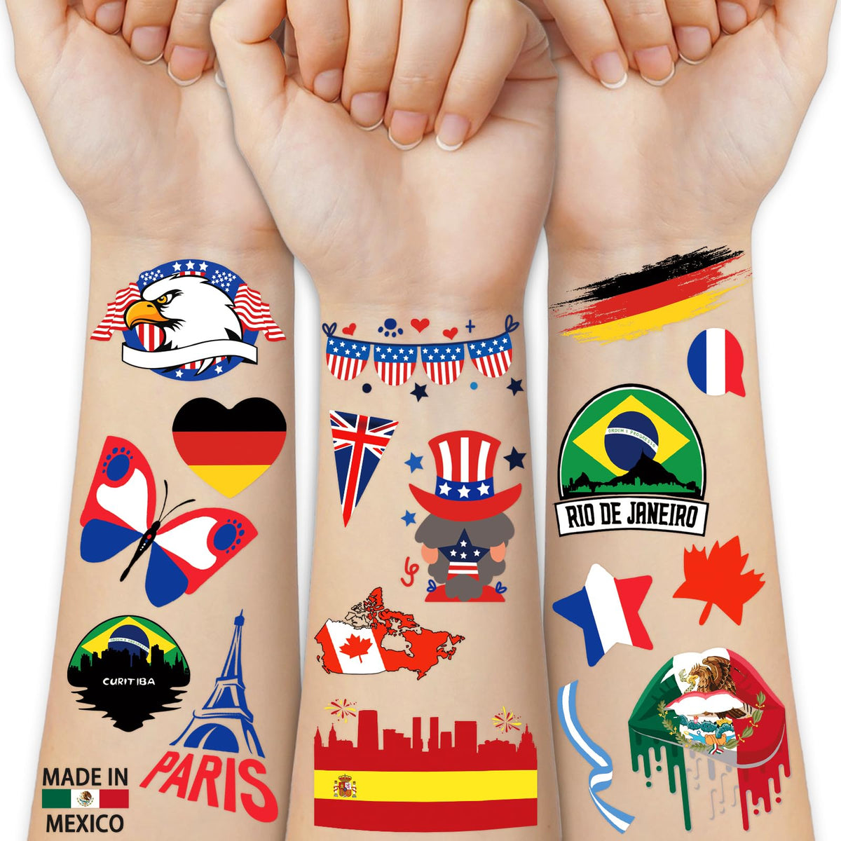 Metuu National Flag Temporary Tattoos - 36 Sheets For Adults & Kids, Waterproof Sticker Set