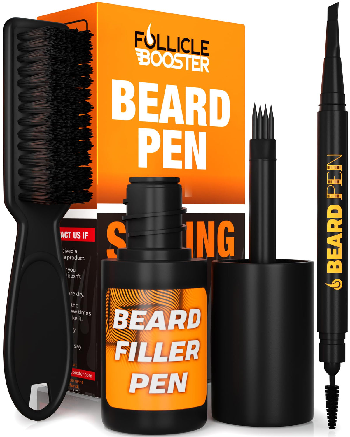 Follicle Booster Beard Pen Filler Kit - 3-In-1 Waterproof Styling Set For Men, Black