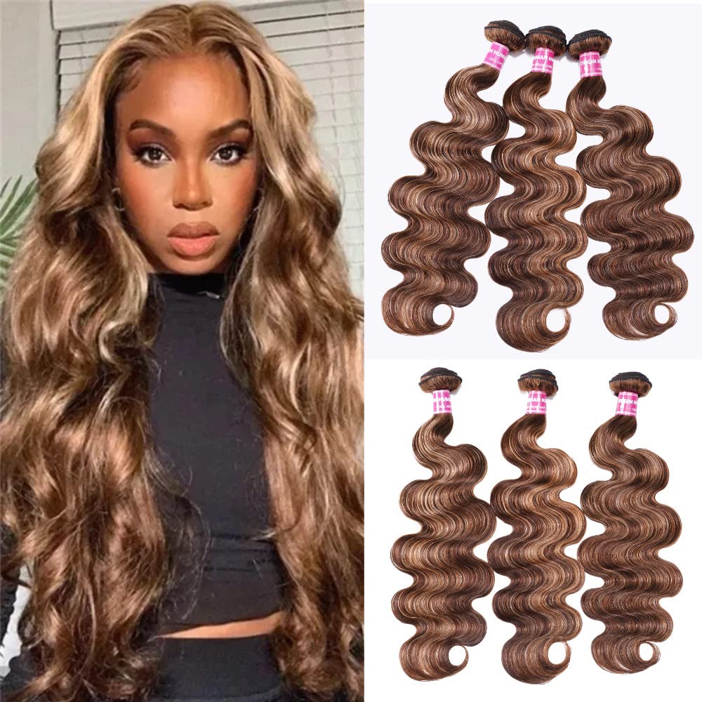 UNICE Body Wave Honey Blonde Highlight 100% Brazilian Human Hair Weave 3 Bundles 12-14-16 Inch