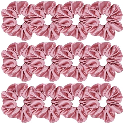 Sufermoe 12 Pcs Rose Pink Satin Silk Hair Scrunchies for Women & Girls - Versatile Hair Accessories