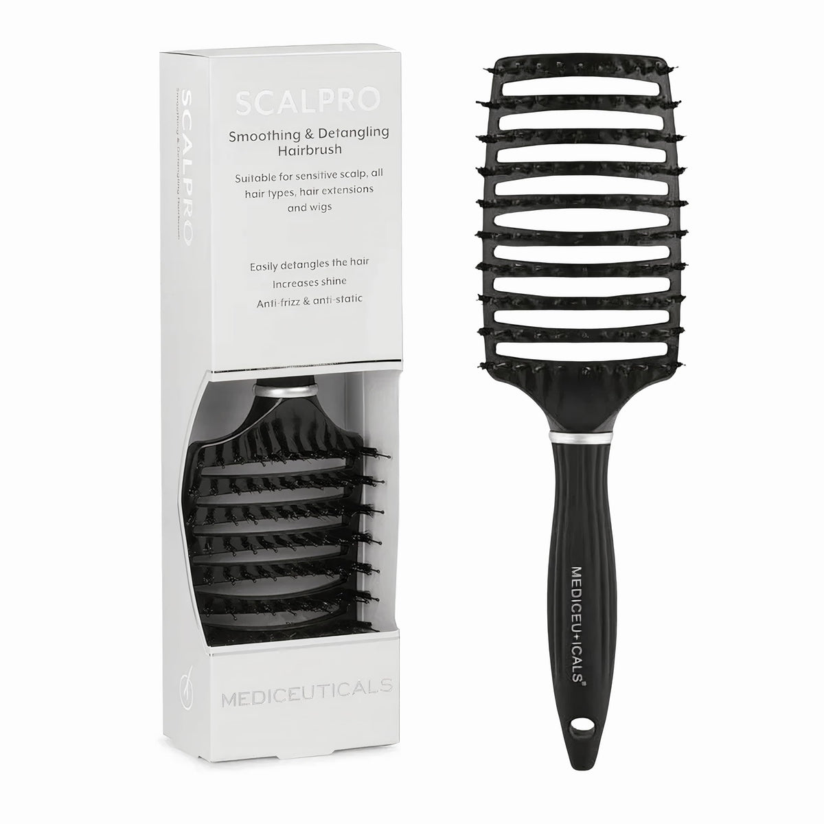 Mediceuticals Scalpro Smoothing & Detangling Hair Brush - Black, Silicone, 16 Count