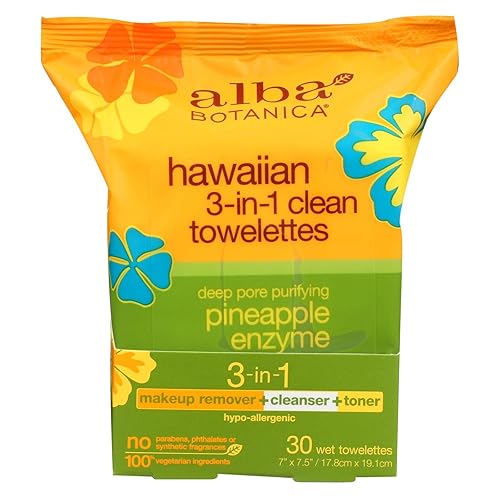 Alba Botanica Hawaiian Towelettes 3-In-1, 30 Count - Gentle & Refreshing Cleansing Wipes