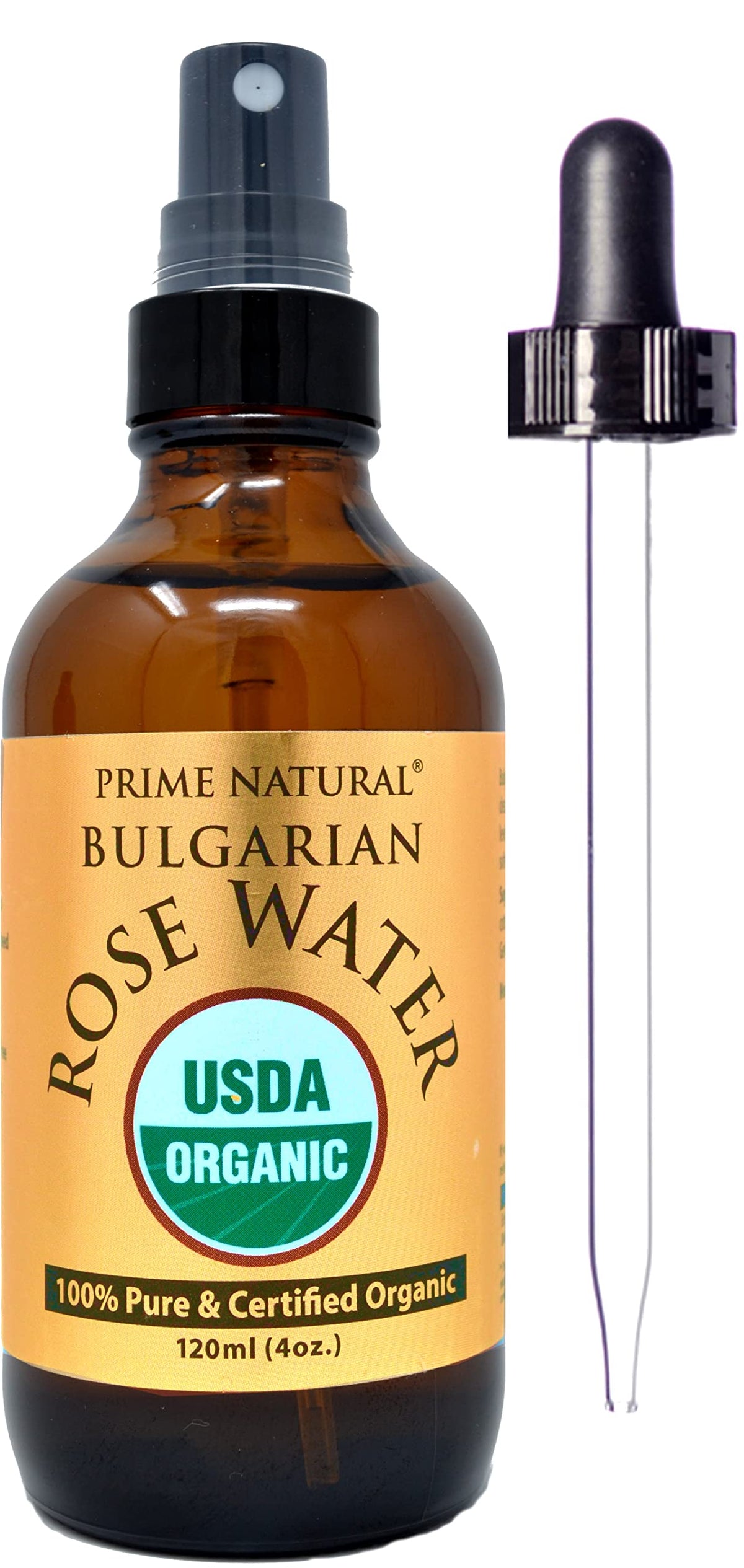 Prime Natural Rose Water Spray 4Oz - Usda Organic Facial Toner & Hydrating Mist For Face & Hair