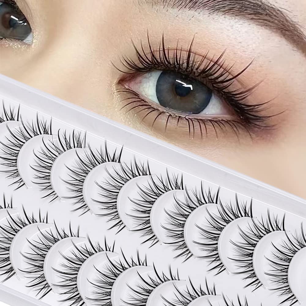 Outopen Manga Lashes - Natural Look Faux Mink Anime Lashes, 10 Pairs, Black, Short & Wispy