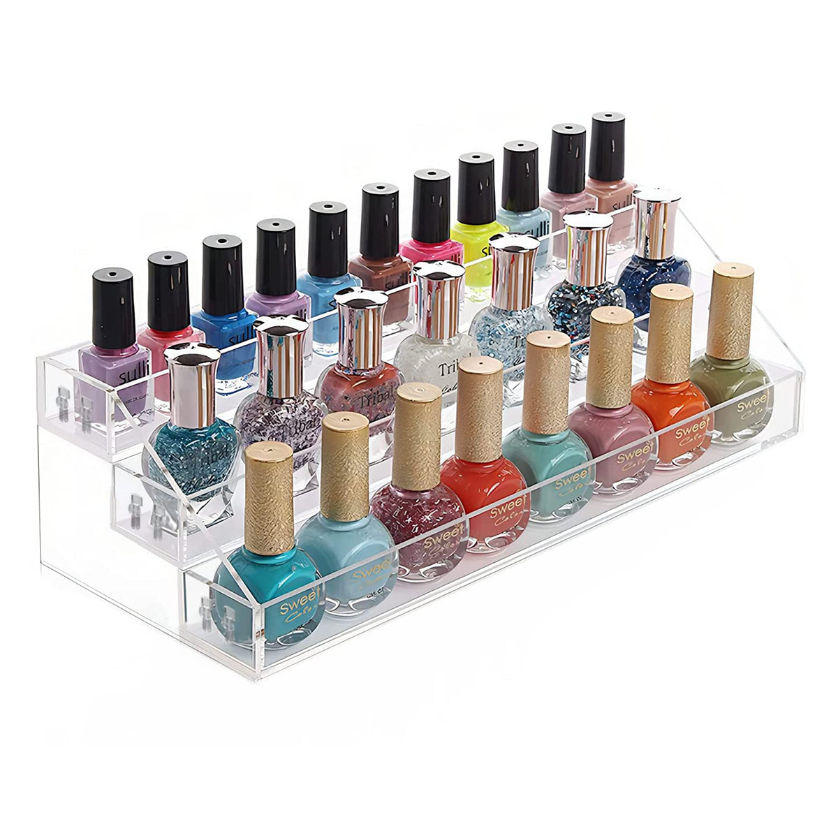 MineSign Clear Acrylic Nail Polish Holder Organizer - 3 Layer Makeup & Essential Oils Storage