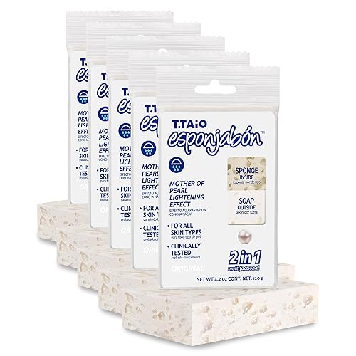 T.Taio Mother Of Pearl Soap Sponge - Cleansing Scrubber For Face, Foot & Elbow - 5-Pack