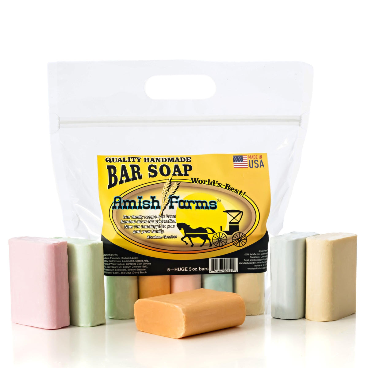 Amish Farms Vegan Bar Soap With Bentonite Clay | 5Oz (Pack Of 5) | Moisturizing For Sensitive Skin